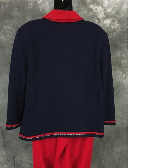 BEAUTIFUL st john collection knit blue red multi jacket skirt suit size 14 - Picture 7 of 9